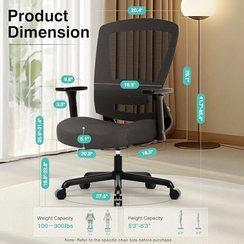 ELABEST Ergonomic Mesh Office Chair,Comfy Computer Desk Chair- BIFMA 5.1 Certified Commercial Swivel Task Chair for Home Office-Adjustable Lumbar Support & Armrests,Tilt Function,Wide Seat(Noir Black)