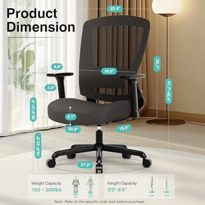 ELABEST Ergonomic Mesh Office Chair,Comfy Computer Desk Chair- BIFMA 5.1 Certified Commercial Swivel Task Chair for Home Office-Adjustable Lumbar Support & Armrests,Tilt Function,Wide Seat(Noir Black)