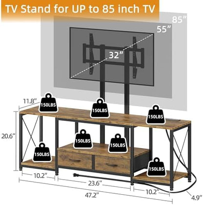 GYIIYUO LED TV Stand with Mount and Power Outlet & Fabric Drawers for 32-85 Inches TV - Entertainment Center and Corner Tv Stand for Living Room, Bedroom- 47" Rustic Brown (Max VESA 600mm × 400mm