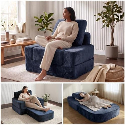· REDEARTH · 3-in-1 Boneless Convertible Folding Floor Sofa Bed - Navy Blue