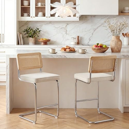 Zesthouse Natural Rattan Counter Stools Set of 4, 26" Modern Boho Barstools