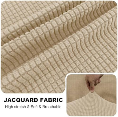 UNBBRRL Seat Cushion Cover and Back Covers for Corner Sofa Stretch Jacquard, Non Slip L Shaped Sofa Slipcover with Storage Ottoman, Sectional Couch Cover for Chaise Lounge (Beige,Corner Back Cover)