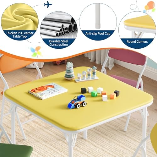 GAOMON 5 Piece Set Folding Table and Chairs Set for Boys and Girls