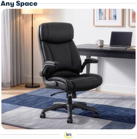 Serta Big and Tall Office Chair with Lumbar Support, Flip Arm Leather Chair