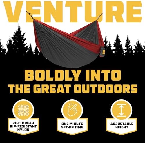 Wise Owl Outfitters Hammock for Camping Single Hammocks Gear for The Outdoors Backpacking Survival or Travel - Portable Lightweight Parachute Nylon SO Charcoal & Red