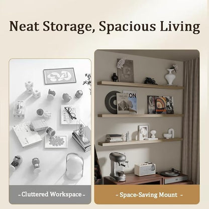 Floating Shelves for Wall, 60 Inch Extra Long Oak Floating Shelves, Set of 3, Hanging Invisible Brackets Floating Shelves for Living Room,Bedroom,and Kitchen (Light Brwon, 3T60IN)