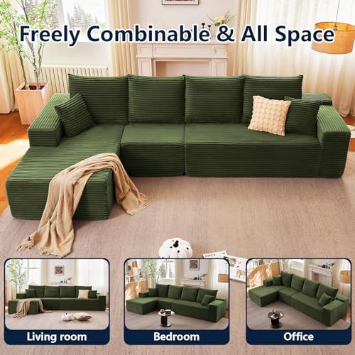 135" Modular Sectional Sofa, Sponge Sofa for Living Room, High Density Sponges Cloud Couch,Modular L-Shape Sofa Couch with Chaise, (Green)