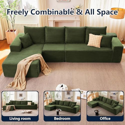 135" Modular Sectional Sofa, Sponge Sofa for Living Room, High Density Sponges Cloud Couch,Modular L-Shape Sofa Couch with Chaise, (Green)