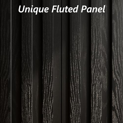 Fluted Buffet Cabinet with Storage, Small Accent Cabinet, Black