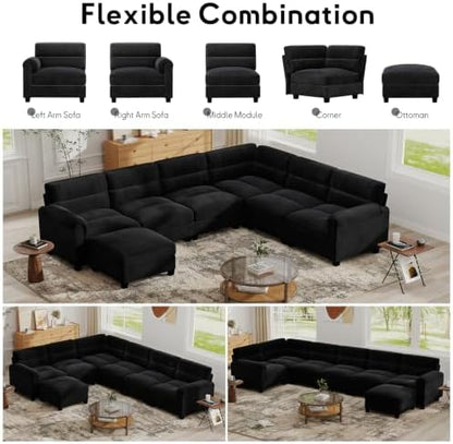 Bonzy Home Modular Sectional Sofa for Living Room, U Shaped Couch, Black