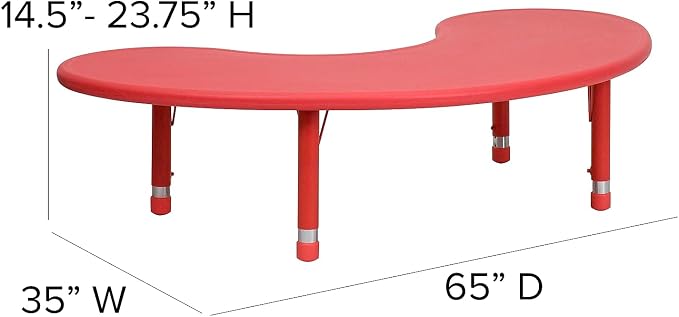Flash Furniture 35''W x 65''L Half-Moon Red Plastic Height Adjustable Activity Table