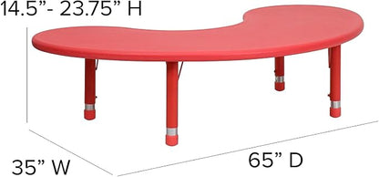 Flash Furniture 35''W x 65''L Half-Moon Red Plastic Height Adjustable Activity Table