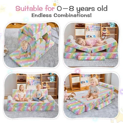 Rainbow Star Modular Kids Play Couch for Toddlers 1-3, Green Glow