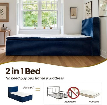 Twin Boneless Bed, Frame & Headboard & Mattress Set, Blue