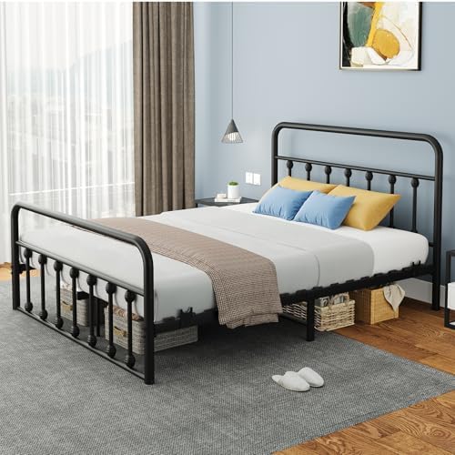 Queen Bed Frame with Headboard, Metal Platform Bed Frame Queen Size with Storage/No Box Spring Needed/Classic Headboard and Footboard (Queen, Classic 01)
