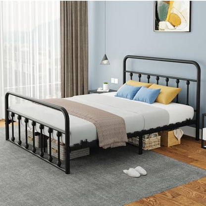 Queen Bed Frame with Headboard, Metal Platform Bed Frame Queen Size with Storage/No Box Spring Needed/Classic Headboard and Footboard (Queen, Classic 01)