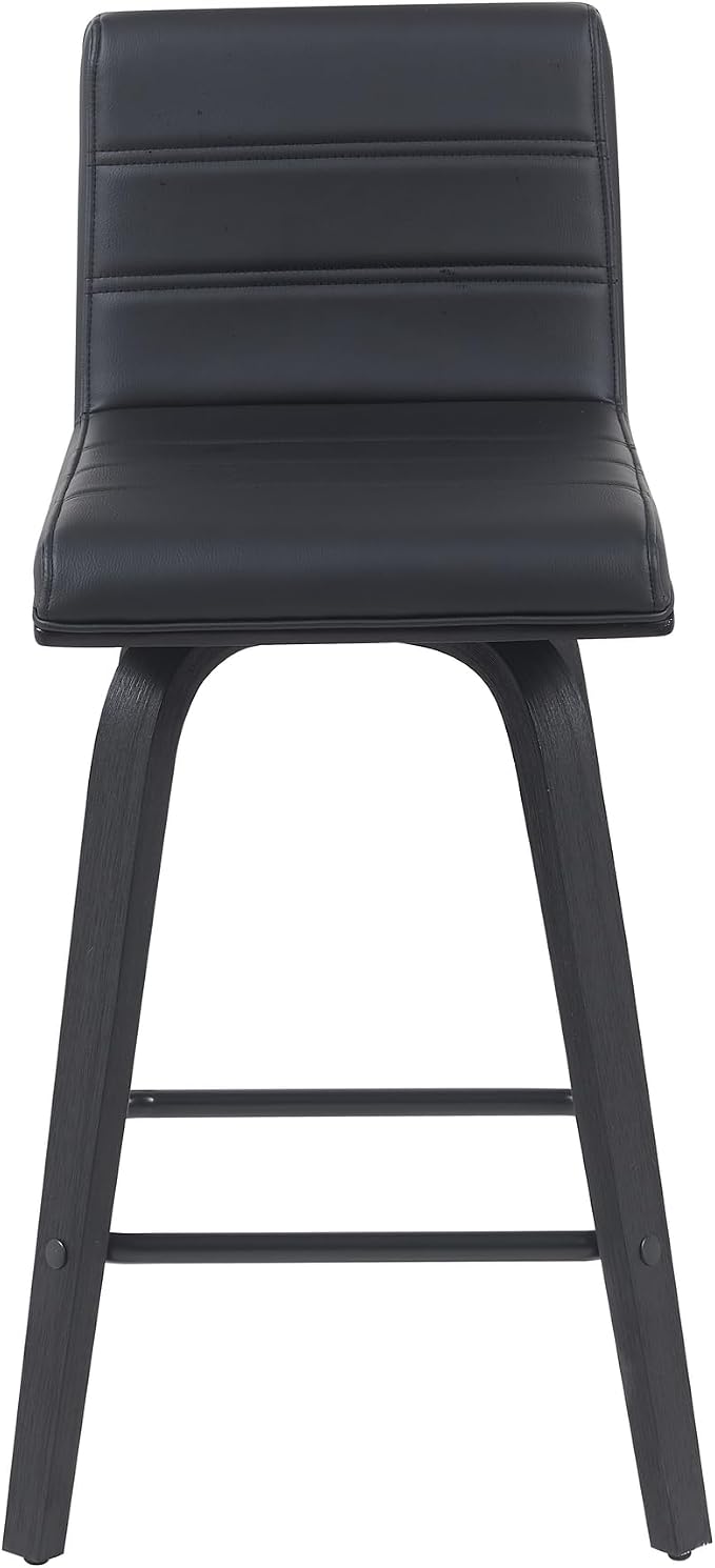 Armen Living Vienna Modern Swivel 26" Counter Height Barstool with Black Faux Leather and Black Wood Finish