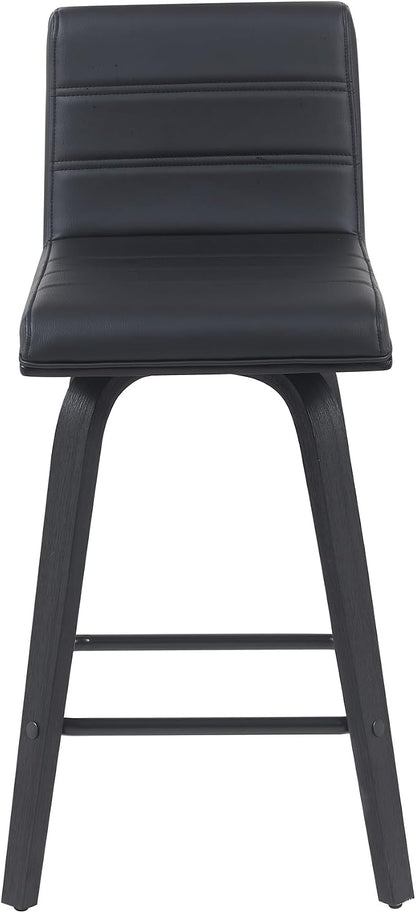 Armen Living Vienna Modern Swivel 26" Counter Height Barstool with Black Faux Leather and Black Wood Finish