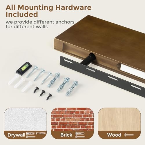 Marsmiles Dark Wood Floating Shelves, 24'' x 7.7'' x 1.6'', Set of 2