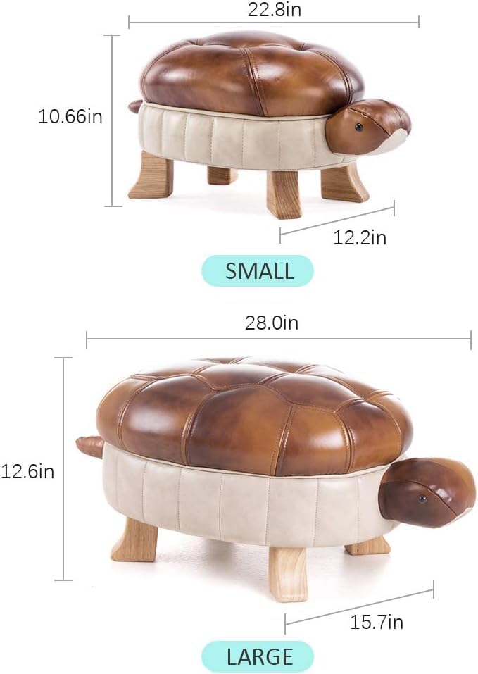 Animal Footstool Turtle Upholstered Ottoman PU Leather Pouf Wood Foot Stool Rest for Living Room Bedroom Sofa Bench Seat Chair, Grass (Small, Brown)
