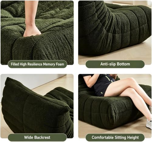 YVDNHP Bean Bag Chair for Adults, L-Shaped Memory Foam Togo Lounger Green