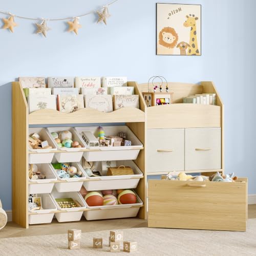 Kids Toy Storage Organizer, Scalloped Shelf, 9 Bins, Toy Chest