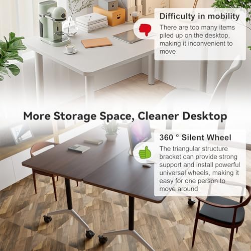 Folding Conference Room Tables, Seminar Conference Table Modern Flip Top Training Meeting Tables, Conference Room Table with Wheels for Home Office Classr,4 Pack 55.1inch