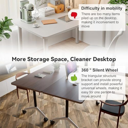 Folding Conference Room Tables, Seminar Conference Table Modern Flip Top Training Meeting Tables, Conference Room Table with Wheels for Home Office Classr,4 Pack 55.1inch