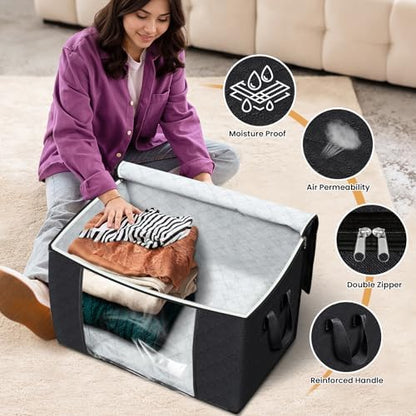90L Clothes Storage, Foldable Thick Fabric Blanket Storage Bags