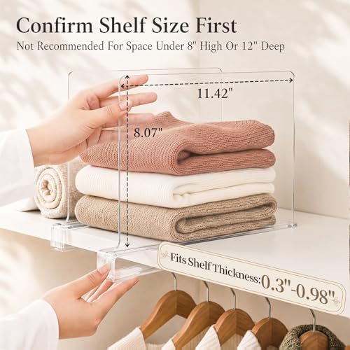 Shelf Dividers Purse Organizer for Closet: Acrylic Clear 12 Pack