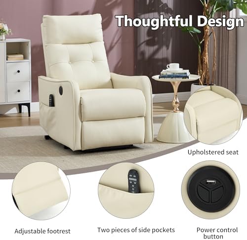 Power Lift Recliner Chair with Vibration Massage and Heat for Petite Elderly, Small Lift Chair with Side Pocket Remote Control, Infinite Position, Faux Leather Beige