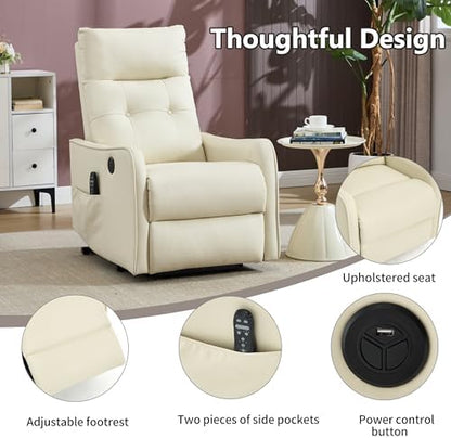 Power Lift Recliner Chair with Vibration Massage and Heat for Petite Elderly, Small Lift Chair with Side Pocket Remote Control, Infinite Position, Faux Leather Beige