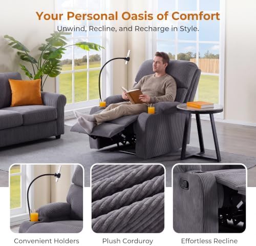NicBex Manual Lounge Recliner Chair with Cup Holders & Phone Holder, Gray