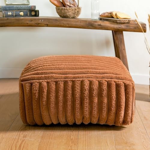 Square Storage Pouf Cover Ottoman Foot Rest, Caramel