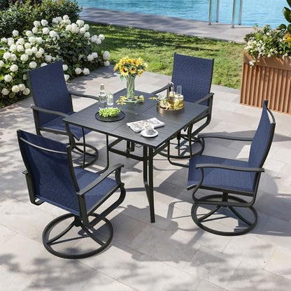5 Pieces Patio Dining Set, Patio Outdoor Furniture Set of 4 Patio Swivel Dining Chairs and 36" Patio Spliced Square Tabletop with Umbrella Hole, for Deck, Backyard, Poolside & Garden