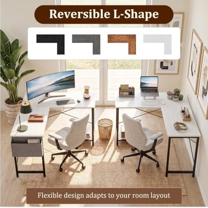 Alpen L Shaped Gaming Desk, Small Computer Desk, 50 Inch Wide Corner Desk, Work from Home Desk, Study Table for Bedrooms, PC Writing Table with Storage and Reversible Shelf, White
