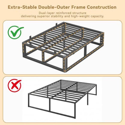 18 Inch Metal Queen Bed Frame with Rounded Corner, Steel Support