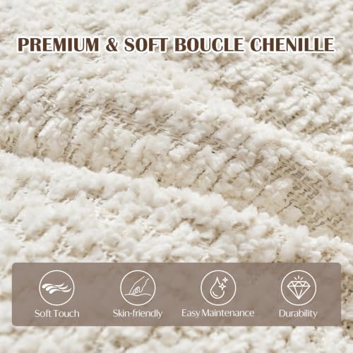 Round Ottoman,Chenille Pouf Foot Rest,Beige,20x15 in
