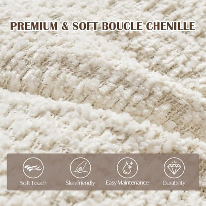 Round Ottoman,Chenille Pouf Foot Rest,Beige,20x15 in
