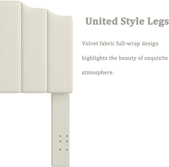 Befurtori Queen Size Headboard Only, Velvet Wall Mounted Headboard Queen/Full Size for Adjustable Bed, Modern Vertical Channel Design with Curved Tufted Upholstered Head Board, Cream