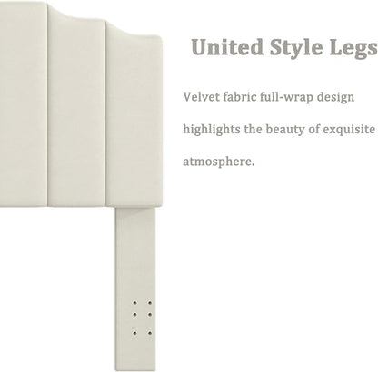 Befurtori Queen Size Headboard Only, Velvet Wall Mounted Headboard Queen/Full Size for Adjustable Bed, Modern Vertical Channel Design with Curved Tufted Upholstered Head Board, Cream
