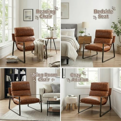 LukeAlon Set of 2 Modern PU Leather Accent Armchair, Brown