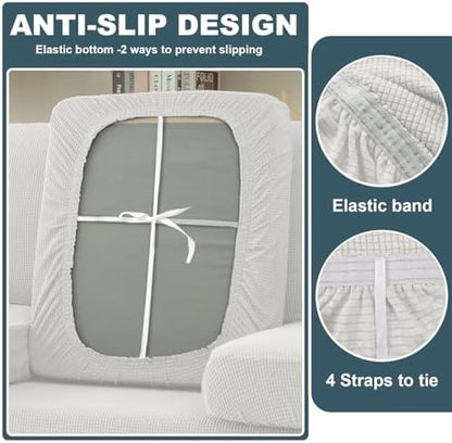 UNBBRRL Seat Cushion Cover and Back Covers for Corner Sofa Stretch Jacquard, Non Slip L Shaped Sofa Slipcover with Storage Ottoman, Sectional Couch Cover for Chaise Lounge (White,Corner seat Cover)