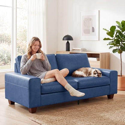 COUCHOICE Modern Faux Leather Sofa Couch (88.58", Blue)
