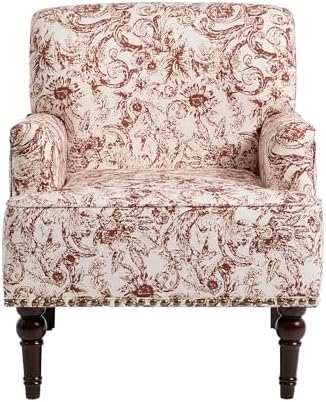 Rococo Accent Chairs Set of 2, Fabric Upholstered Armchair, Orange