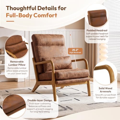 Bonnlo High Back Microfiber Rustic Accent Chairs Set of 2, Upholstered Mid Century Modern Lounge Chairs Reading Chairs Side Sitting Chair Farmhouse Armchairs for Living Room, Bedroom, Guest Room