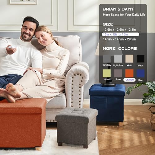 BRIAN & DANY 15 Inches Ottoman with Storage, Square Small Storage Ottoman Foot Rest with Legs, Ottomans Foot Stool for Dorm, Living Room, Entryway (Burnt Orange)