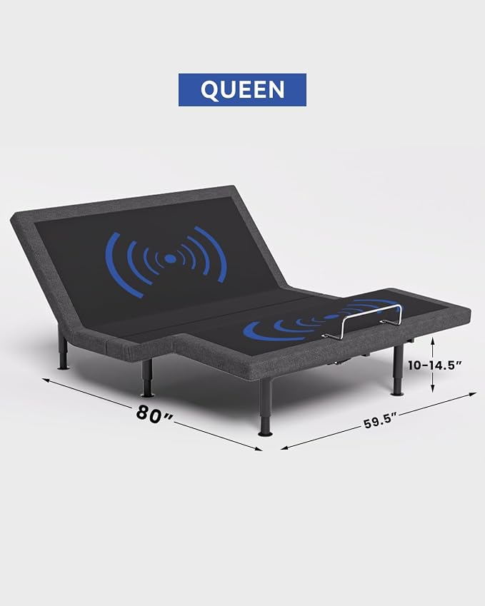 Queen Size Adjustable Bed Frame with Massage & Zero Gravity - Electric Bed Frame with Remote, USB Charging, LED Night Light, 7.5-12.5" Adjustable Height, 900LBS Capacity, Quiet Motor