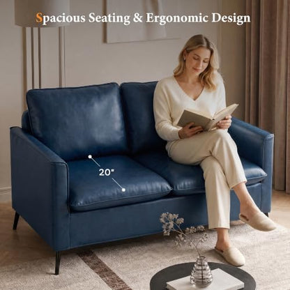 TYBOATLE Leather Loveseat Sofa and Accent Chair Set (Blue, 2)