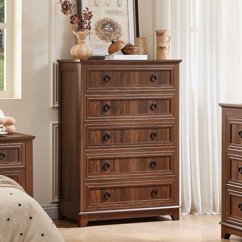 Joaxswe Farmhouse 5 Drawer Dresser for Bedroom, 42" Tall Chest of Drawers